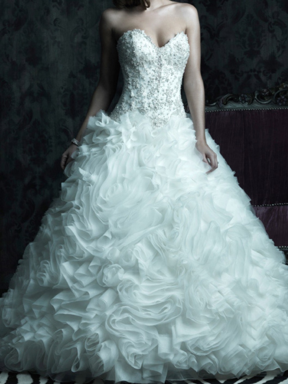 Allure Couture Bridals Ivory Strapless Beaded Ball Gown Wedding Dress
